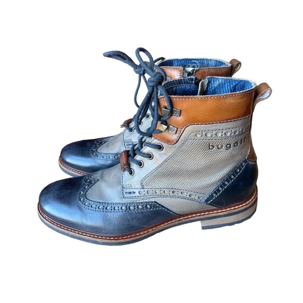 Bugatti Boots Marcello Brogue Mens Shoes Boots 42 NWOT Bew Gray Black Leather - Picture 1 of 10